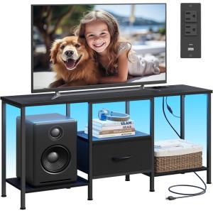 imageSONGMICS BELLAH Collection  TV Stand for TVs Up to 55 Inches Media Console Table and Entertainment Center Unit for Living Room with Shelves and Drawer Steel Modern Ink Black ULGS031B101SInk Black