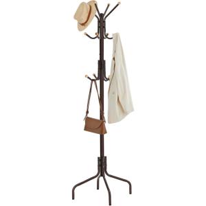 imageSONGMICS Coat Rack Freestanding Metal Coat Rack Stand with 12 Hooks and 4 Legs Holds Clothes Hats and Bags for Entryway Living Room Bedroom Jelly Pink URCR031R01Brown
