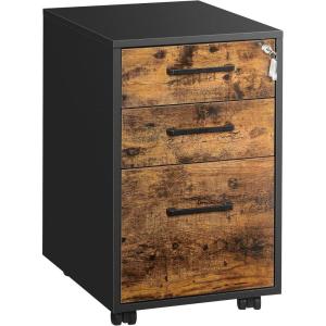 imageSONGMICS File Cabinet PreAssembled Except Wheels and Handles Office Filing Cabinet with Lock for A4 Legal Letter Sized Documents 177 x 144 x 254 Inches Rustic Brown and Black UOFC112B02Rustic Brown  Black