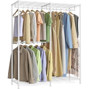 imageSONGMICS HeavyDuty Clothes Rack Garment Rack Portable Closet 687Inch Wide Clothing Rack with Adjustable Mesh Shelves and Hanging Rails Ink Black ULGR435B01Cloud White