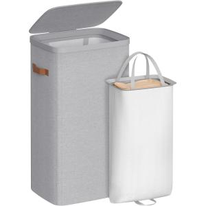 imageSONGMICS Laundry Basket 172 Gal Laundry Hamper Easy Assembly with Lid and Handles Removable Liner 154 x 87 x 295 Inches Cappuccino Beige ULCB810LH01Dove Gray