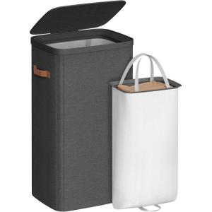 imageSONGMICS Laundry Basket 172 Gal Laundry Hamper Easy Assembly with Lid and Handles Removable Liner 154 x 87 x 295 Inches Cappuccino Beige ULCB810LH01Ink Black