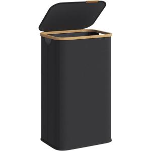 imageSONGMICS Laundry Hamper Laundry Basket with Lid Foldable Storage Basket Bamboo Frame for Bedroom Living Room Oxford Fabric 264 Gal 100 L Ink Black ULCB518BH01Ink Black