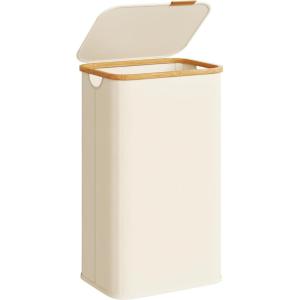 imageSONGMICS Laundry Hamper Laundry Basket with Lid Foldable Storage Basket Bamboo Frame for Bedroom Living Room Oxford Fabric 264 Gal 100 L Ink Black ULCB518BH01Cream White