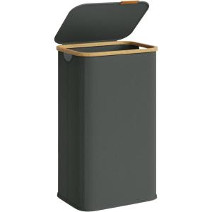 imageSONGMICS Laundry Hamper Laundry Basket with Lid Foldable Storage Basket Bamboo Frame for Bedroom Living Room Oxford Fabric 264 Gal 100 L Ink Black ULCB518BH01Slate Gray