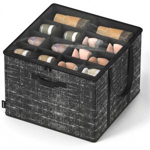imageSONGMICS Shoe Organizer for Closet Set of 2 Shoe Storage Box with Clear Lid Foldable Fabric Bins Holds 32 Pairs Total Reinforced Handles 165 x 165 x 125 Inches Ink Black ULSP602B01Ink Black