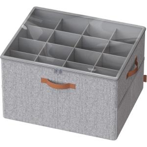 imageSONGMICS Shoe Organizer for Closet Shoe Storage Bin Fits 16 Pairs Fabric Container with Handles and Clear Cover Adjustable Dividers Customizable Cappuccino Beige ULSP555K01Dove Gray