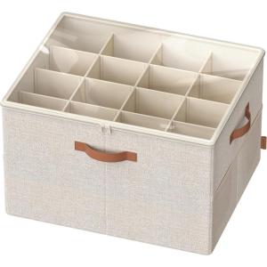 imageSONGMICS Shoe Organizer for Closet Shoe Storage Bin Fits 16 Pairs Fabric Container with Handles and Clear Cover Adjustable Dividers Customizable Cappuccino Beige ULSP555K01Cappuccino Beige