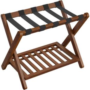 imageSONGMICS Solid Wood Luggage Racks Set of 2 No Assembly Required Foldable Suitcase Stand Luggage Holder with Storage Shelf for Guest Room Hotel Bedroom Coffee Brown URLR021K01Coffee Brown