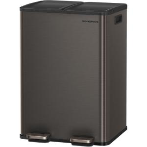 imageSONGMICS Trash Can 2 x 8 Gallon 2 x 30 L DualCompartment Garbage Can with SoftClose Lid Pedal and Inner Buckets Stainless Steel Includes 15 Liner Bags Matte White ULTB741W01Slate Gray