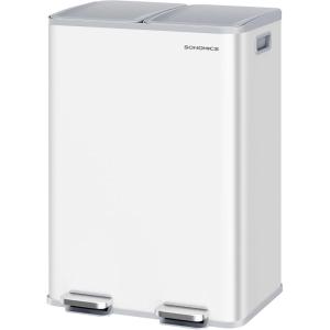 imageSONGMICS Trash Can 2 x 8 Gallon 2 x 30 L DualCompartment Garbage Can with SoftClose Lid Pedal and Inner Buckets Stainless Steel Includes 15 Liner Bags Matte White ULTB741W01Matte White
