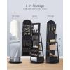 imageSONGMICS 360 Swivel Jewelry Cabinet FullLength Arched Mirror with LED Lights Magnifying Mirror Storage Shelves Drawer Ink Black UJJC030BC01Ink Black