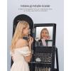 imageSONGMICS 360 Swivel Jewelry Cabinet FullLength Arched Mirror with LED Lights Magnifying Mirror Storage Shelves Drawer Ink Black UJJC030BC01Ink Black