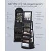 imageSONGMICS 360 Swivel Jewelry Cabinet FullLength Arched Mirror with LED Lights Magnifying Mirror Storage Shelves Drawer Ink Black UJJC030BC01Ink Black