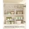 imageSONGMICS Spice Racks Set of 2 Metal Cabinet Shelf Organizers Countertop Organizers Shelf Risers Stackable Expandable White UKCS003W01Oatmeal Beige