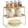 imageSONGMICS HOME Cabinet Organizer Shelf Set of 2 Kitchen Counter Shelves Kitchen Storage Spice Rack Stackable Expandable Metal and Bamboo Light Bamboo UKCS050N01Light Bamboo