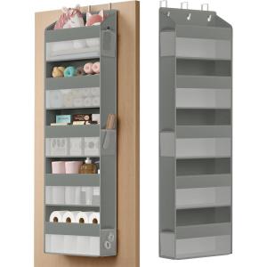 imageSONGMICS OvertheDoor Organizer 5Tier Door Hanging Storage Shelf HeavyDuty Closet Hanging Organizer Foldable Transparent Pockets Metal Hooks Ink Black URDH010BH01Dove Gray