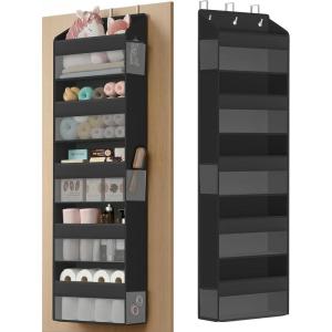 imageSONGMICS OvertheDoor Organizer 5Tier Door Hanging Storage Shelf HeavyDuty Closet Hanging Organizer Foldable Transparent Pockets Metal Hooks Ink Black URDH010BH01Ink Black