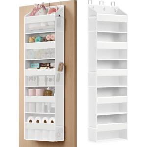 imageSONGMICS OvertheDoor Organizer 5Tier Door Hanging Storage Shelf HeavyDuty Closet Hanging Organizer Foldable Transparent Pockets Metal Hooks Set of 2 Dove Gray URDH011GD01Cloud White