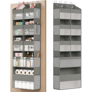 imageSONGMICS OvertheDoor Organizer 9Compartment Door Hanging Storage Shelf Foldable Closet Hanging Organizer HeavyDuty Metal Hooks Transparent Ink Black URDH009BH01Dove Gray