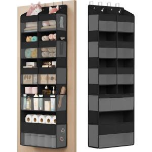 imageSONGMICS OvertheDoor Organizer 9Compartment Door Hanging Storage Shelf Foldable Closet Hanging Organizer HeavyDuty Metal Hooks Transparent Ink Black URDH009BH01Ink Black