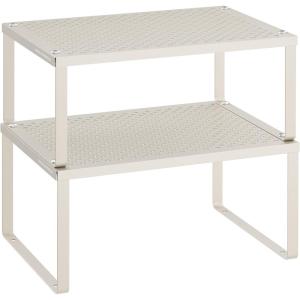 imageSONGMICS Spice Racks Set of 2 Metal Cabinet Shelf Organizers Countertop Organizers Shelf Risers Stackable Expandable White UKCS003W01Oatmeal Beige
