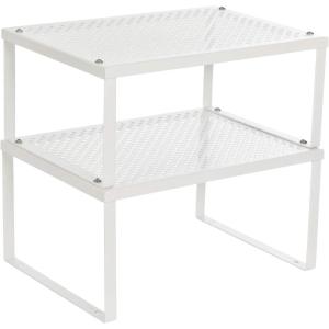 imageSONGMICS Spice Racks Set of 2 Metal Cabinet Shelf Organizers Countertop Organizers Shelf Risers Stackable Expandable White UKCS003W01White