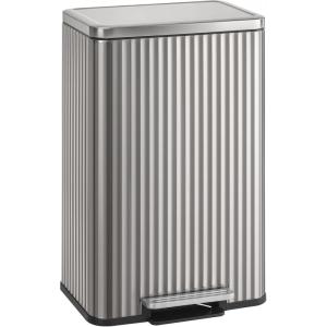 imageSONGMICS Trash Can 13 Gallon 50 L Garbage Can for Kitchen with Lid Pedal and Removable Inner Bucket Soft Close Stainless Steel 15 Trash Bags Code K Included Midnight Blue ULTB586QZ01Metallic Silver