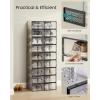imageSONGMICS Stackable Shoe Boxes Foldable Shoe Storage Organizers Ventilated for Max Mens Shoes US Size 9 or Womens Shoes US Size 11 Sneakers Set of 12 Transparent and White ULSP106W12V2Transparent  Black