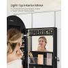 imageSONGMICS Wide Jewelry Organizer LED Jewelry Cabinet WallDoor Mounted Arched Mirror with Storage Lockable Rounded Corner Interior Mirror 39 x 165 x 425 Inches Jelly Pink UJJC020SA01SInk Black