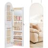 imageSONGMICS Wide Jewelry Organizer LED Jewelry Cabinet WallDoor Mounted Arched Mirror with Storage Lockable Rounded Corner Interior Mirror 39 x 165 x 425 Inches Jelly Pink UJJC020SA01SCloud White