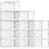 imageSONGMICS Stackable Shoe Boxes Foldable Shoe Storage Organizers Ventilated for Max Mens Shoes US Size 9 or Womens Shoes US Size 11 Sneakers Set of 12 Transparent and White ULSP106W12V2Transparent  White