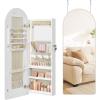 imageSONGMICS Wide Jewelry Organizer LED Jewelry Cabinet WallDoor Mounted Arched Mirror with Storage Lockable Rounded Corner Interior Mirror 39 x 165 x 425 Inches Jelly Pink UJJC020SA01SCloud White