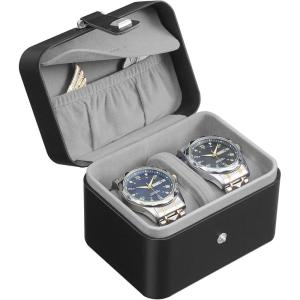 imageSONGMICS 2 Watch Travel Case 2Slot Watch Box Pillow with Hidden Storage Adjustable Divider Flap Pocket 4 x 47 x 33 Inches Gift Idea Brown Surface Brown Lining UJWB029KZ01Ink Black  Dove Gray