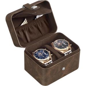 imageSONGMICS 2 Watch Travel Case 2Slot Watch Box Pillow with Hidden Storage Adjustable Divider Flap Pocket 4 x 47 x 33 Inches Gift Idea Brown Surface Brown Lining UJWB029KZ01Brown  Brown