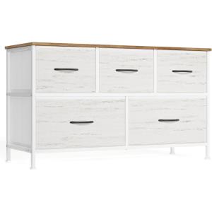 imageSONGMICS BELLAH Collection  Dresser for Bedroom Chest of Drawers Storage Organizer Unit Closet Entryway Steel 5 Drawers Farmhouse Rustic White and Honey Brown ULGS322WJ02SRustic White  Honey Brown