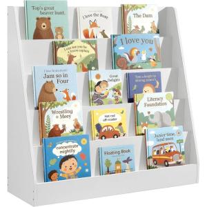imageSONGMICS Kids Bookcase 5Tier Montessori Bookshelf FrontFacing Book Display Rack for Childrens Room Reading Nook 118 x 315 x 315 Inches Cloud White UGKR076WZ01Cloud White