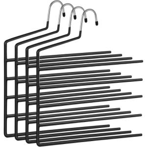 imageSONGMICS 5Bar Pants Hangers Pack of 4 SpaceSaving Clothes Hangers Closet Storage Organizer for Jeans Towels Scarves NonSlip Bars Black UCRI034B02