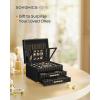 imageSONGMICS HOME 3Tier Jewelry Box with Mirror Jewelry Organizer with 2 Drawers PU Surface with Stitching Floating Effect 85 x 94 x 62 Inches Ink Black ANAH Collection UJBC183B01
