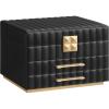 imageSONGMICS HOME 3Tier Jewelry Box with Mirror Jewelry Organizer with 2 Drawers PU Surface with Stitching Floating Effect 85 x 94 x 62 Inches Ink Black ANAH Collection UJBC183B01