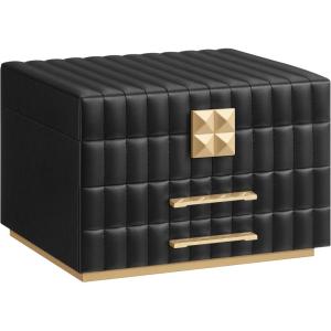 imageSONGMICS HOME 3Tier Jewelry Box with Mirror Jewelry Organizer with 2 Drawers PU Surface with Stitching Floating Effect 85 x 94 x 62 Inches Ink Black ANAH Collection UJBC183B01
