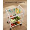 imageSONGMICS 3Tier Metal Rolling Cart Storage Cart with Removable Baskets Utility Cart with Wheels and Handle for Kitchen Bathroom Laundry Room White UBSC003W01White