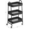 imageSONGMICS 3Tier Rolling Cart Metal Storage Cart Kitchen Storage Trolley with 2 Brakes and Handles Utility Cart Easy Assembly for Painting Utensils Bedroom Laundry Room Black UBSC068B01