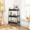 imageSONGMICS 3Tier Rolling Cart Metal Storage Cart Kitchen Storage Trolley with 2 Brakes and Handles Utility Cart Easy Assembly for Painting Utensils Bedroom Laundry Room Black UBSC068B01
