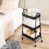 imageSONGMICS 3Tier Rolling Cart Metal Storage Cart Kitchen Storage Trolley with 2 Brakes and Handles Utility Cart Easy Assembly for Painting Utensils Bedroom Laundry Room Black UBSC068B01