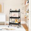 imageSONGMICS 3Tier Rolling Cart Metal Storage Cart Kitchen Storage Trolley with 2 Brakes and Handles Utility Cart Easy Assembly for Painting Utensils Bedroom Laundry Room Black UBSC068B01