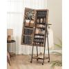 imageSONGMICS 6 LEDs Lockable Mirror Jewelry CabinetOrganizer Standing Jewelry Armoire with 4 Wheels Mirror with Jewelry Storage Coat Rack Shelf Rustic Brown and Black UJJC005X01