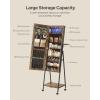 imageSONGMICS 6 LEDs Lockable Mirror Jewelry CabinetOrganizer Standing Jewelry Armoire with 4 Wheels Mirror with Jewelry Storage Coat Rack Shelf Rustic Brown and Black UJJC005X01
