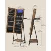 imageSONGMICS 6 LEDs Lockable Mirror Jewelry CabinetOrganizer Standing Jewelry Armoire with 4 Wheels Mirror with Jewelry Storage Coat Rack Shelf Rustic Brown and Black UJJC005X01