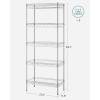 imageSONGMICS Metal Storage Shelves 5Tier Wire Shelving Unit Kitchen Rack Adjustable Shelves 4 Hooks Shelf Liners 118 x 157 x 591 Inches Total Load Capacity 220 lb for Garage Silver ULGR105E01Silver